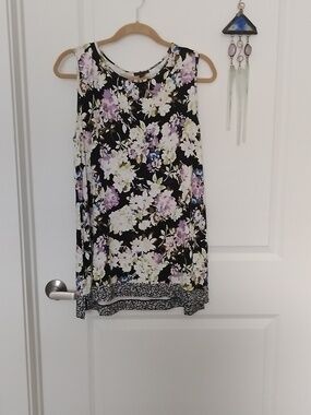 J. Jill Black Floral Shift Dress with Lavender, White & Olive Accents
